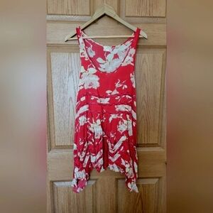 Free People Lace Voile Trapeze Dress Red Floral